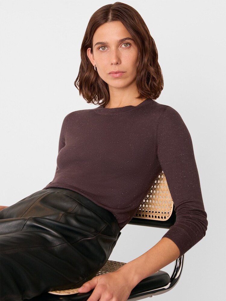 Whistles Brown Metallic Dobby Frill Blouse - Image 4 of 4