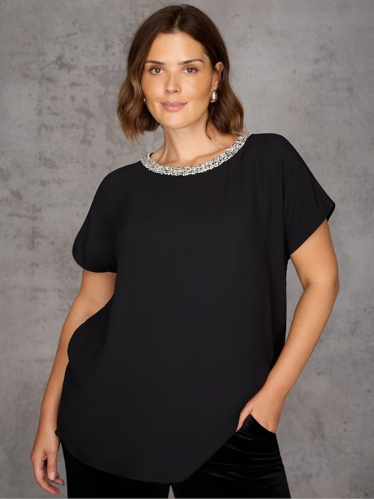 Live Unlimited Black Embellished Neckline Top - Image 2 of 3 Live Unlimited Black Embellished Neckline Top - Image 2 of 3