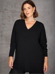 Live Unlimited Black Ribbed Detail V-Neck Jumper - Image 1 of 5