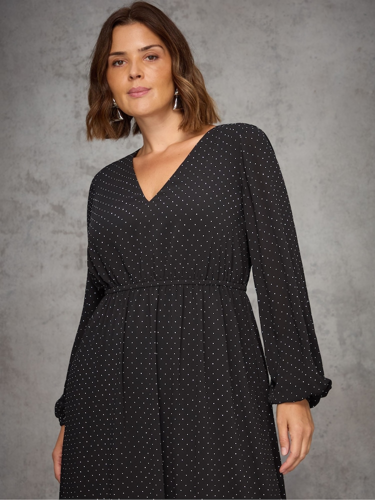 Live Unlimited Black All-Over Embellishment Hanky Hem Midaxi Dress - Image 2 of 5 Live Unlimited Black All-Over Embellishment Hanky Hem Midaxi Dress - Image 2 of 5