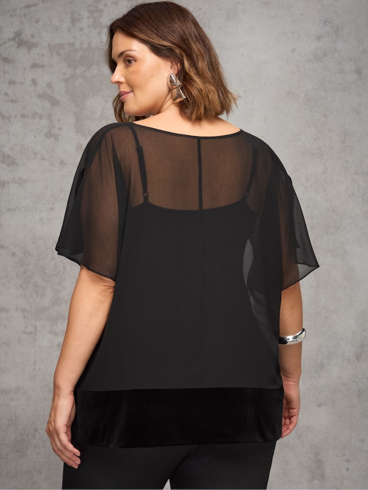 Live Unlimited Black Velvet Contrast Overlay Top - Image 3 of 3 Live Unlimited Black Velvet Contrast Overlay Top - Image 3 of 3
