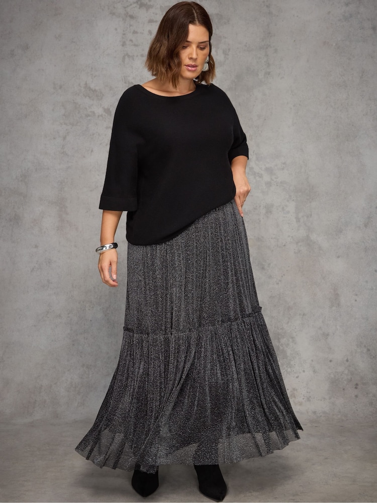 Live Unlimited Black Sparkle Tiered Maxi Skirt - Image 1 of 3 Live Unlimited Black Sparkle Tiered Maxi Skirt - Image 1 of 3
