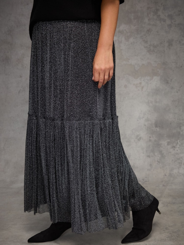 Live Unlimited Black Sparkle Tiered Maxi Skirt - Image 2 of 3 Live Unlimited Black Sparkle Tiered Maxi Skirt - Image 2 of 3
