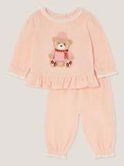 Monsoon Pink Newborn Bear Frill Top & Trousers Set - Image 1 of 3