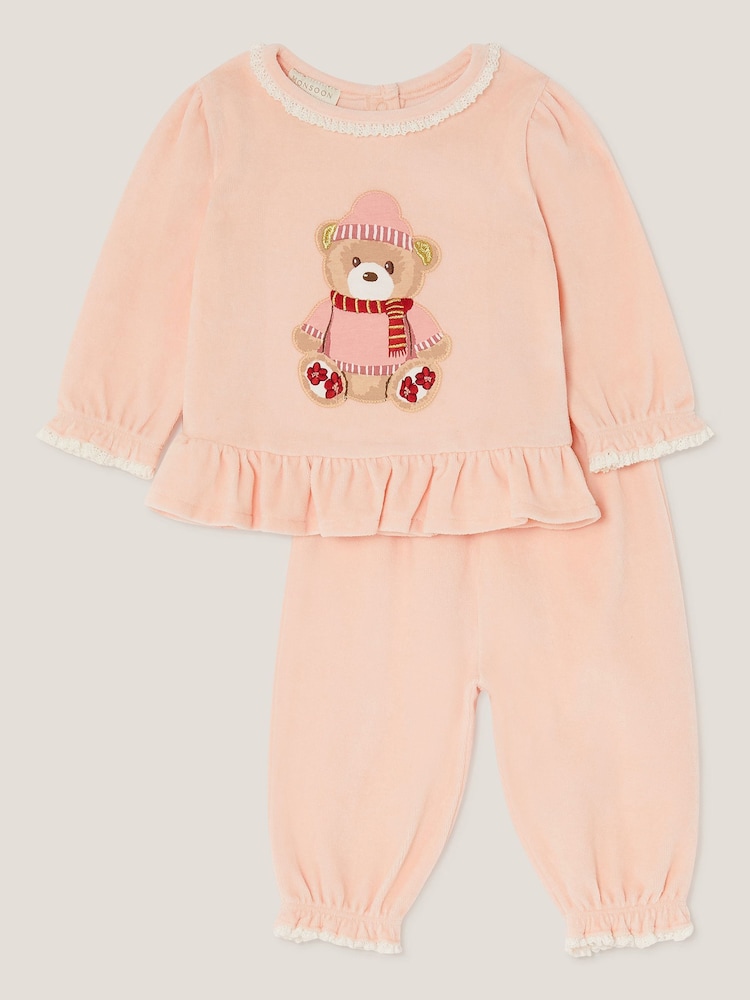 Monsoon Pink Newborn Bear Frill Top & Trousers Set - Image 1 of 3 Monsoon Pink Newborn Bear Frill Top & Trousers Set - Image 1 of 3