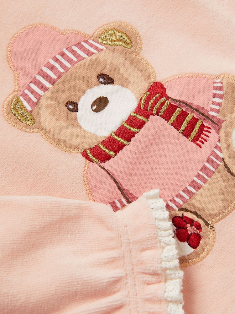 Monsoon Pink Newborn Bear Frill Top & Trousers Set - Image 3 of 3
