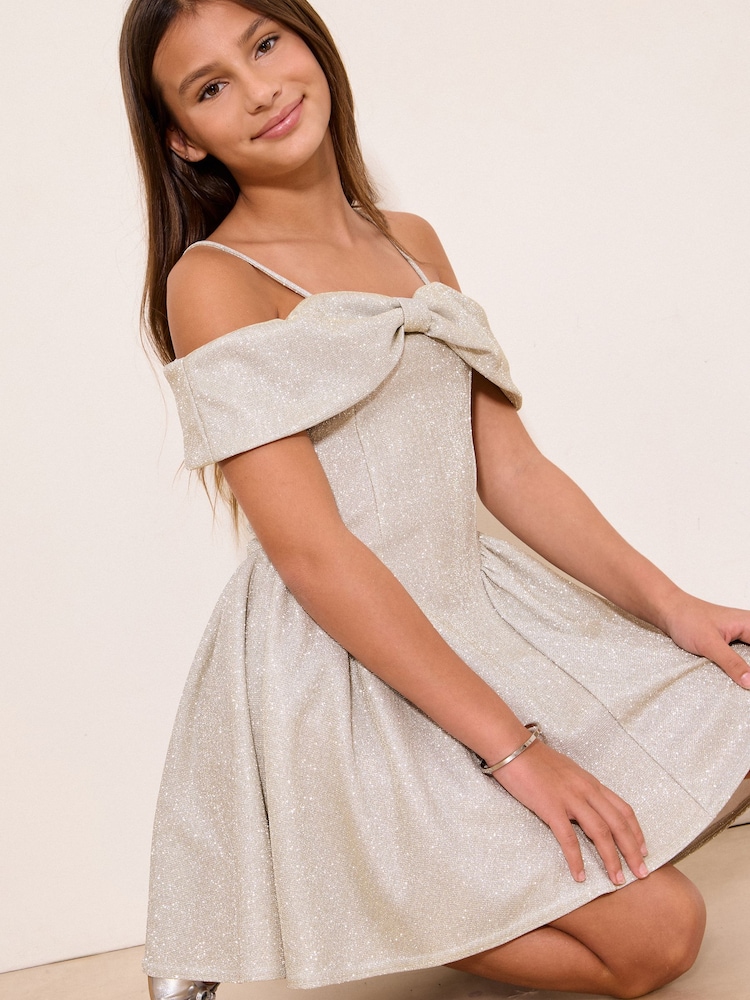 Lipsy Silver Teen Bow Bardot Dress (5-16yrs) - Image 4 of 4