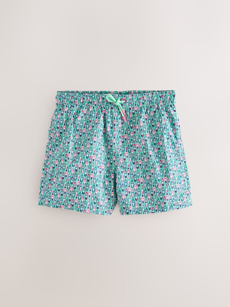 Aqua Boat Print 5 Inch Swim Shorts - Image 1 of 4 Aqua Boat Print 5 Inch Swim Shorts - Image 1 of 4
