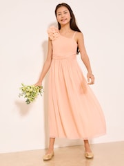 Lipsy Peach Pink Corsage One Shoulder Occasion Dress (7-16yrs) - Image 1 of 5