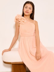 Lipsy Peach Pink Corsage One Shoulder Occasion Dress (7-16yrs) - Image 4 of 5