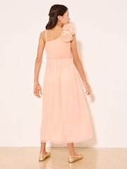 Lipsy Peach Pink Corsage One Shoulder Occasion Dress (7-16yrs) - Image 5 of 5