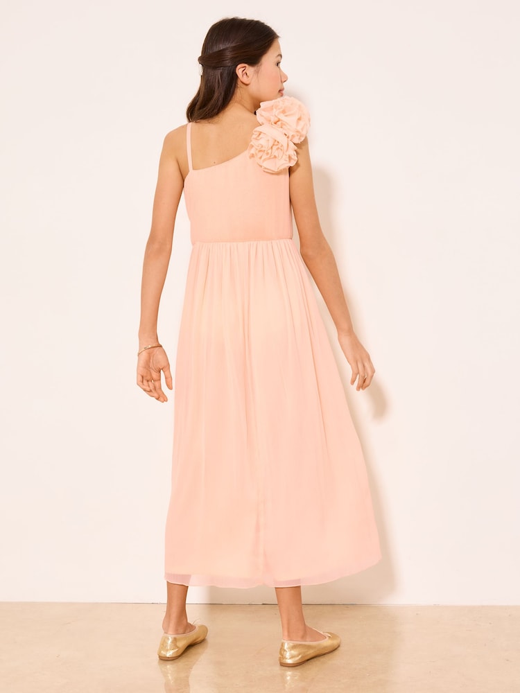 Lipsy Peach Pink Corsage One Shoulder Occasion Dress (7-16yrs) - Image 5 of 5