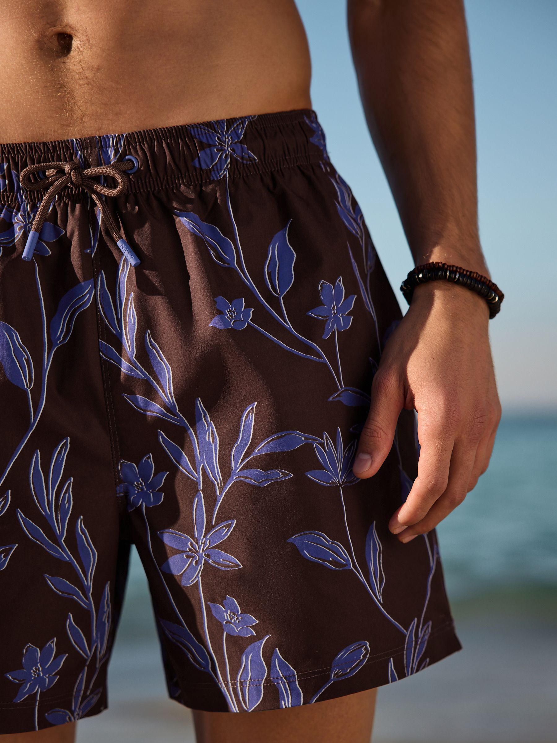 Buy Brown/Blue Floral Print Swim Shorts 5 Inch from Next USA