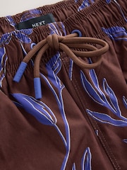 Brown/Blue Floral Print Swim Shorts 5 Inch - Image 7 of 8