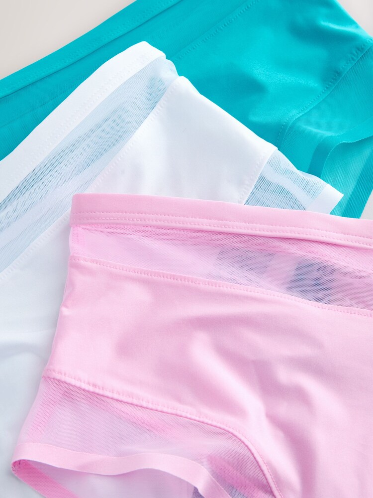 Aqua/Rosa/Vit - Mesh Trim Hög midja High Leg Knickers 3 Paket - Bild 11 av 11