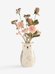 Pink Artificial Foliage Arrangement In Ceramic Owl Vase - Image 3 of 3