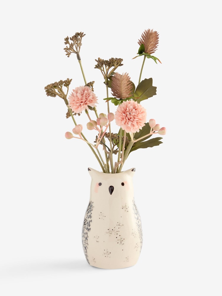 Pink Artificial Foliage Arrangement In Ceramic Owl Vase - Image 3 of 3 Pink Artificial Foliage Arrangement In Ceramic Owl Vase - Image 3 of 3