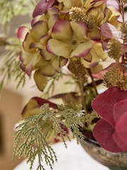 Purple Artificial Foliage Arrangement In Footed Metal Bowl - Image 3 of 5