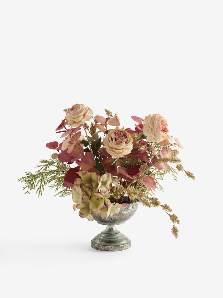 Purple Artificial Foliage Arrangement In Footed Metal Bowl - Image 5 of 5