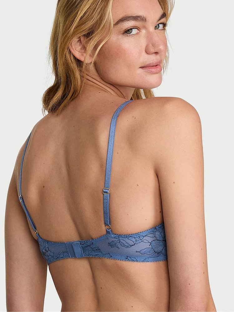 Victoria's Secret Denim Blue Rose Unlined Demi Lace Bra - Image 2 of 3 Victoria's Secret Denim Blue Rose Unlined Demi Lace Bra - Image 2 of 3
