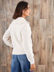 Threadbare Cream Cable Knit Quarter Zip Jumper - Image 2 of 4