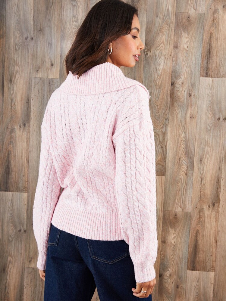 Threadbare Pink Cable Knit Quarter Zip Jumper - Image 5 of 5