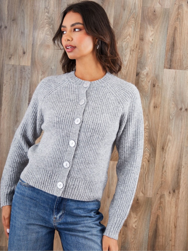 Threadbare Grey Chunky Knit Button Up Cardigan - Image 1 of 4 Threadbare Grey Chunky Knit Button Up Cardigan - Image 1 of 4