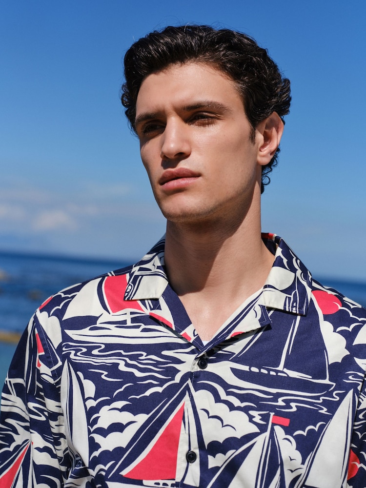 ネイビー ボート - プリント半袖シャツ - 画像 1 / 12