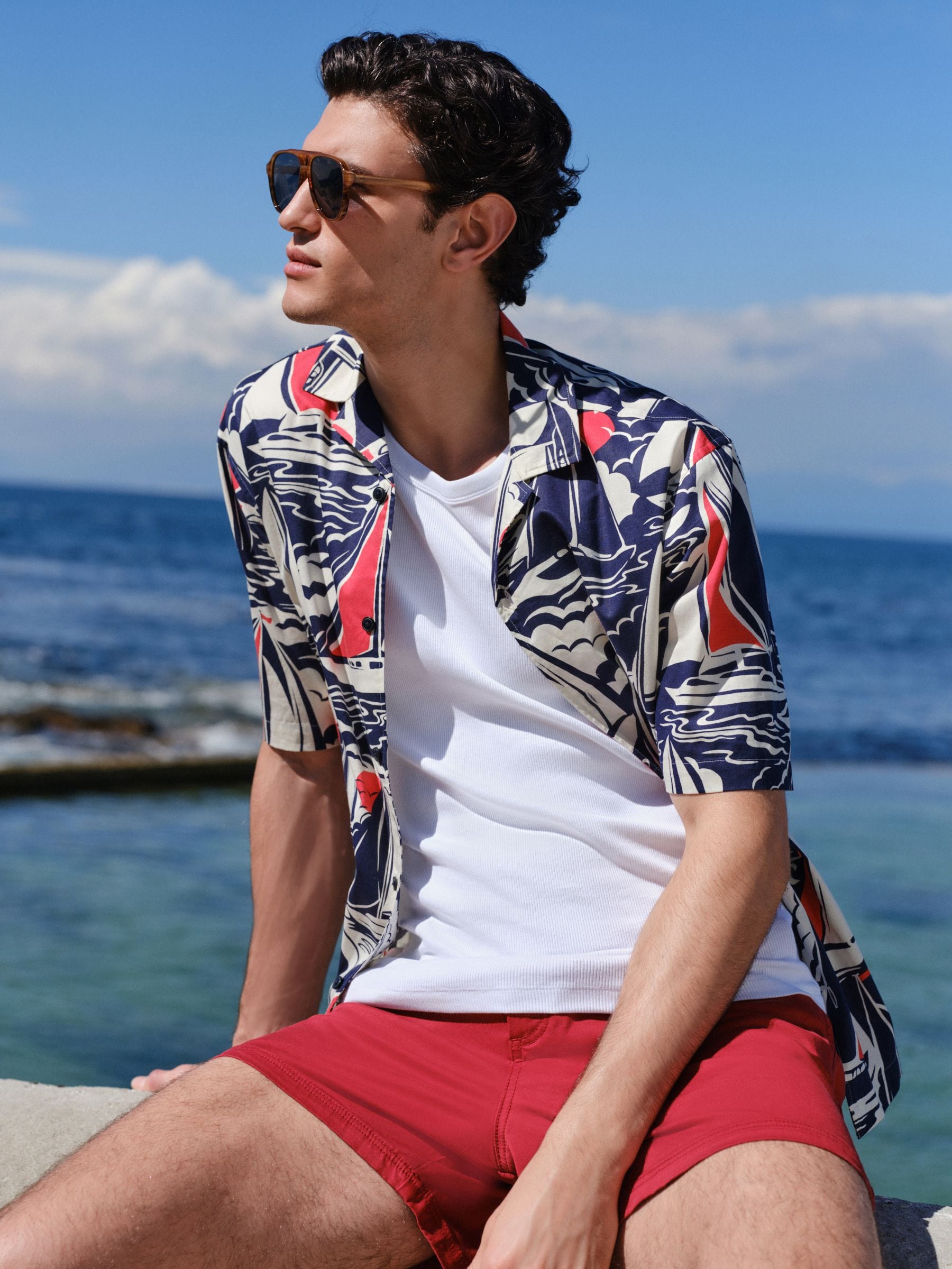 Buy Navy Boat Relaxed Fit Print Short Sleeve Shirt from Next USA