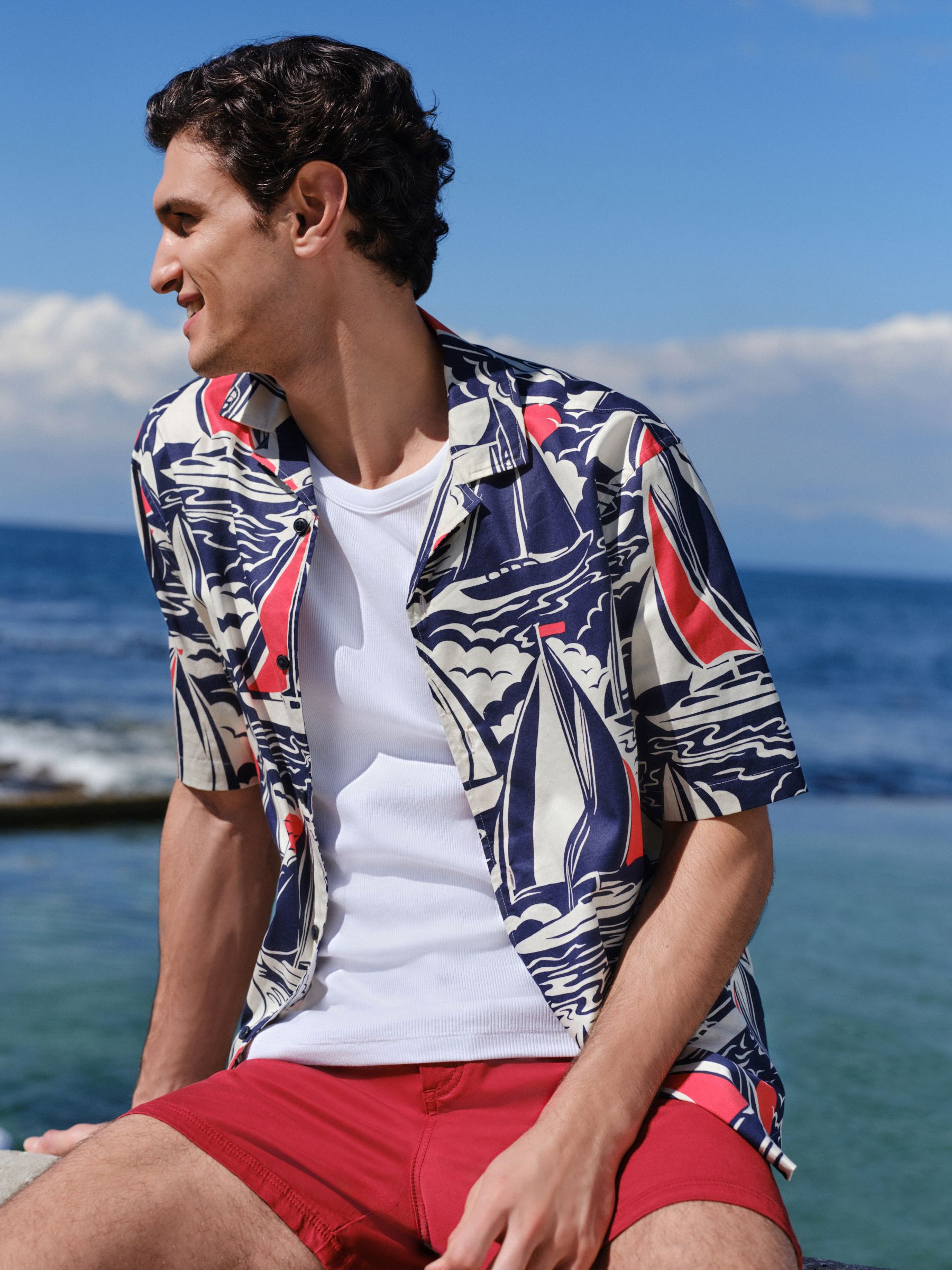 Buy Navy Boat Relaxed Fit Print Short Sleeve Shirt from Next USA
