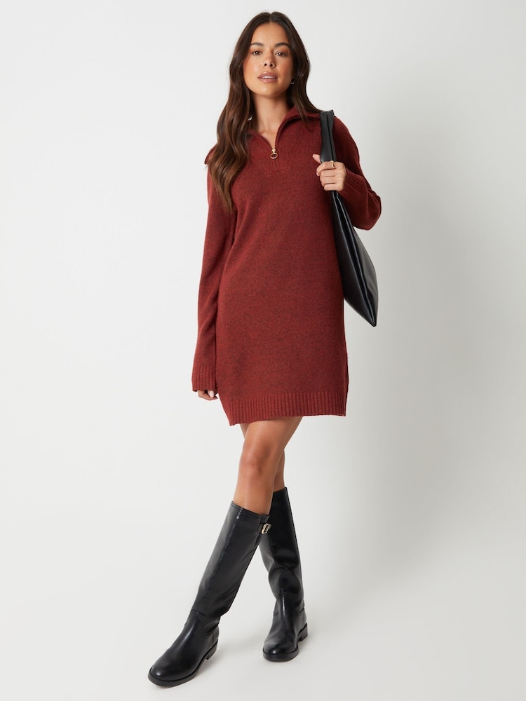 Womens Threadbare Brown Quarter Zip Brushed Knit Mini Dress US 12