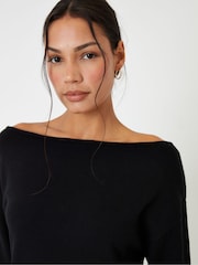 Threadbare Black Slash Neck Knitted Mini Dress - Image 2 of 5
