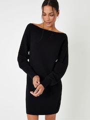 Threadbare Black Slash Neck Knitted Mini Dress - Image 3 of 5