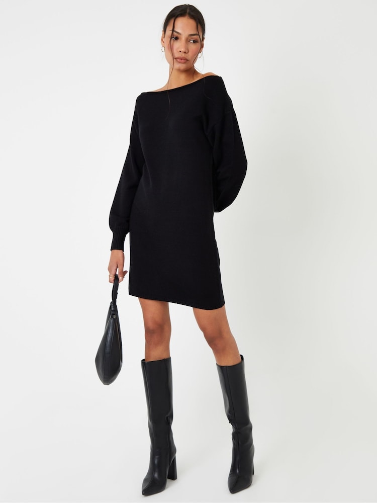 Threadbare Black Slash Neck Knitted Mini Dress - Image 5 of 5