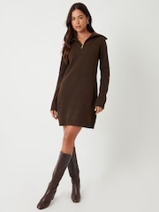 Threadbare Brown Quarter Zip Brushed Knit Mini Dress - Image 3 of 4