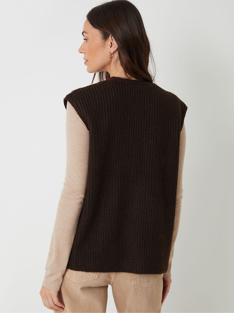 Threadbare Brown Toggle Detail Chunky Knit Vest - Image 2 of 5