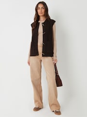 Threadbare Brown Toggle Detail Chunky Knit Vest - Image 3 of 5