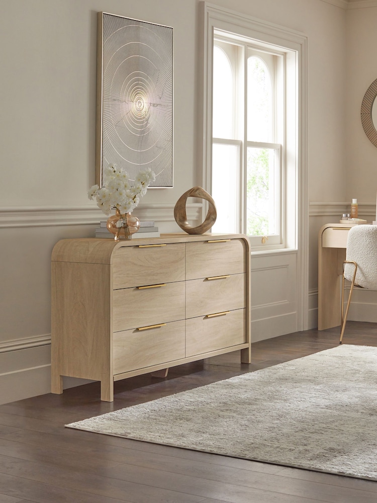 Mid Natural Mia Oak Effect 6 Drawer Wide Chest of Drawers - Image 1 of 10
