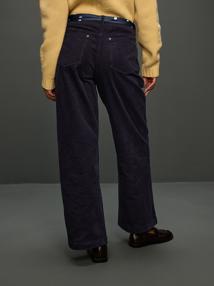 Navy/Ecru Cord Wide Leg Trousers With Scarf Belt - Image 2 of 6 Navy/Ecru Cord Wide Leg Trousers With Scarf Belt - Image 2 of 6