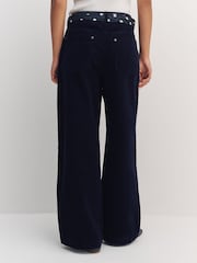 Navy/Ecru Cord Wide Leg Trousers With Scarf Belt - Image 4 of 9