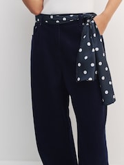 Navy/Ecru Cord Wide Leg Trousers With Scarf Belt - Image 5 of 9