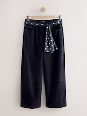 Navy/Ecru Cord Wide Leg Trousers With Scarf Belt - Image 6 of 9