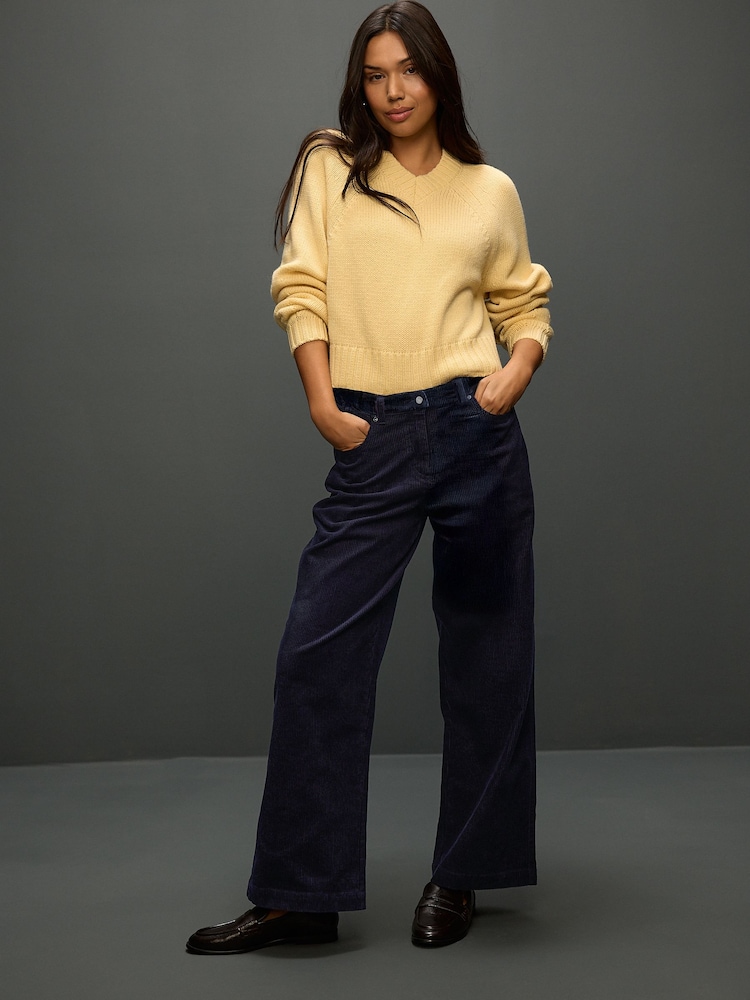 Navy Cord Wide Leg Trousers With Scarf Belt - Image 1 of 6 Navy Cord Wide Leg Trousers With Scarf Belt - Image 1 of 6