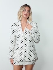 Monochrome Polka Dot Single Breasted Blazer with Linen - Image 1 of 5