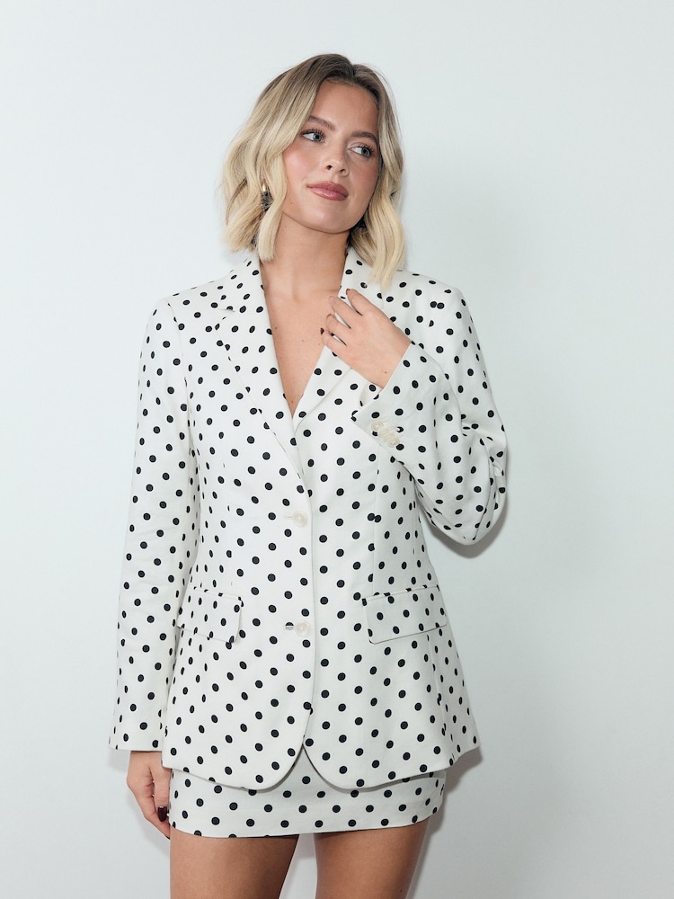 Monochrome Polka Dot Single Breasted Blazer with Linen - Image 1 of 5