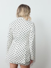 Monochrome Polka Dot Single Breasted Blazer with Linen - Image 2 of 5