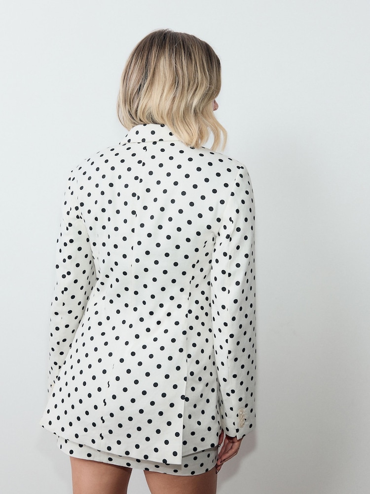 Monochrome Polka Dot Single Breasted Blazer with Linen - Image 2 of 5