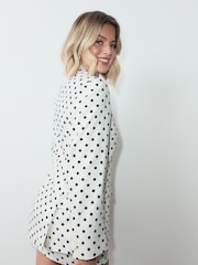 Monochrome Polka Dot Single Breasted Blazer with Linen - Image 3 of 5