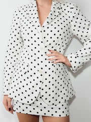 Monochrome Polka Dot Single Breasted Blazer with Linen - Image 4 of 5