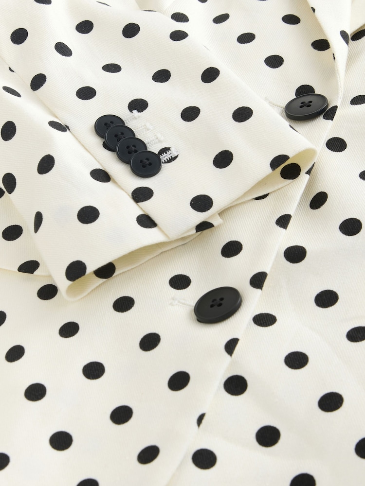 Monochrome Polka Dot Single Breasted Blazer with Linen - Image 8 of 8